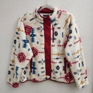 Ocean and Coast Multi-Colored Snap Up Fleece Fuzzy Long Sleeve Jacket size M New